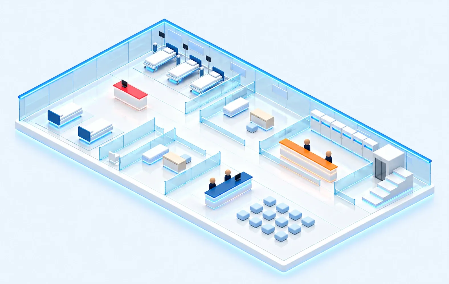 A 3D picture of the hospital's ground floor