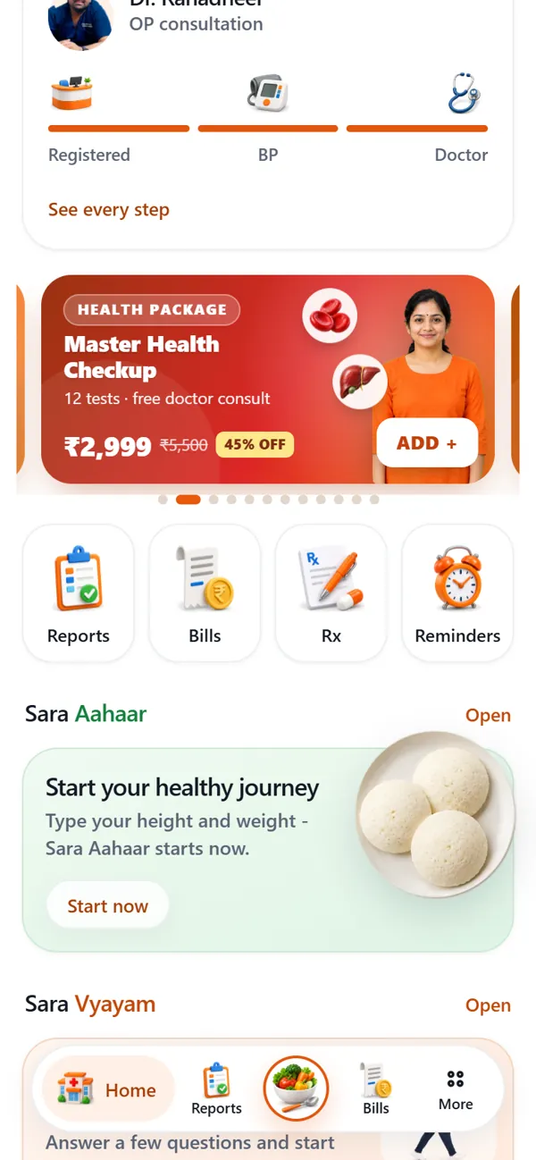 The app home with health package banners